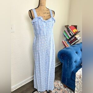 Light Blue Floral Ruffle-Strap Midi Dress